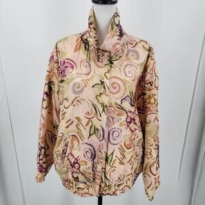 EVR Jacket Womens Large Silk Zip Up Pockets Abstract Vintage